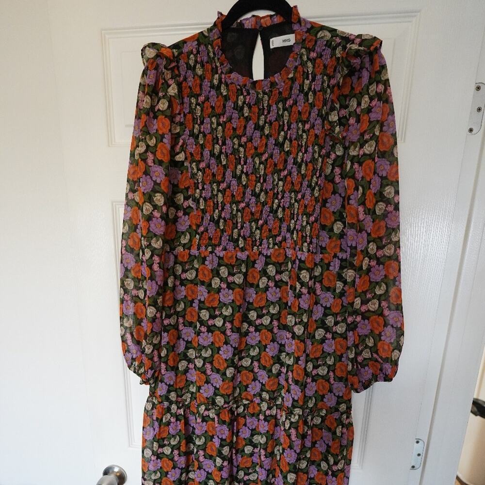 Mango Floral Dress with Ballon Sleeve (Size 10) 048